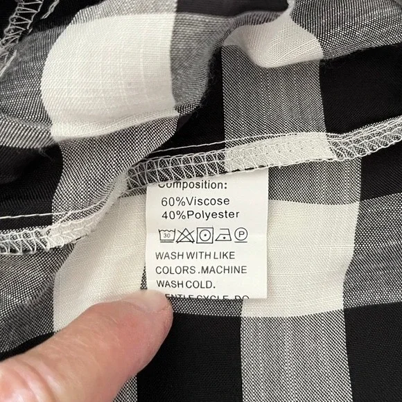 Gingham Tiered Maxi Dress Black White Tie Shoulder Smocked Back M Cottagecore - Picture 7 of 7